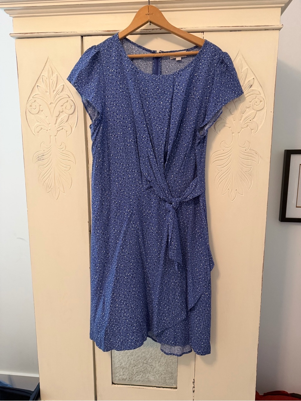 LOFT Blue Short Sleeve Tie-Front Midi Dress